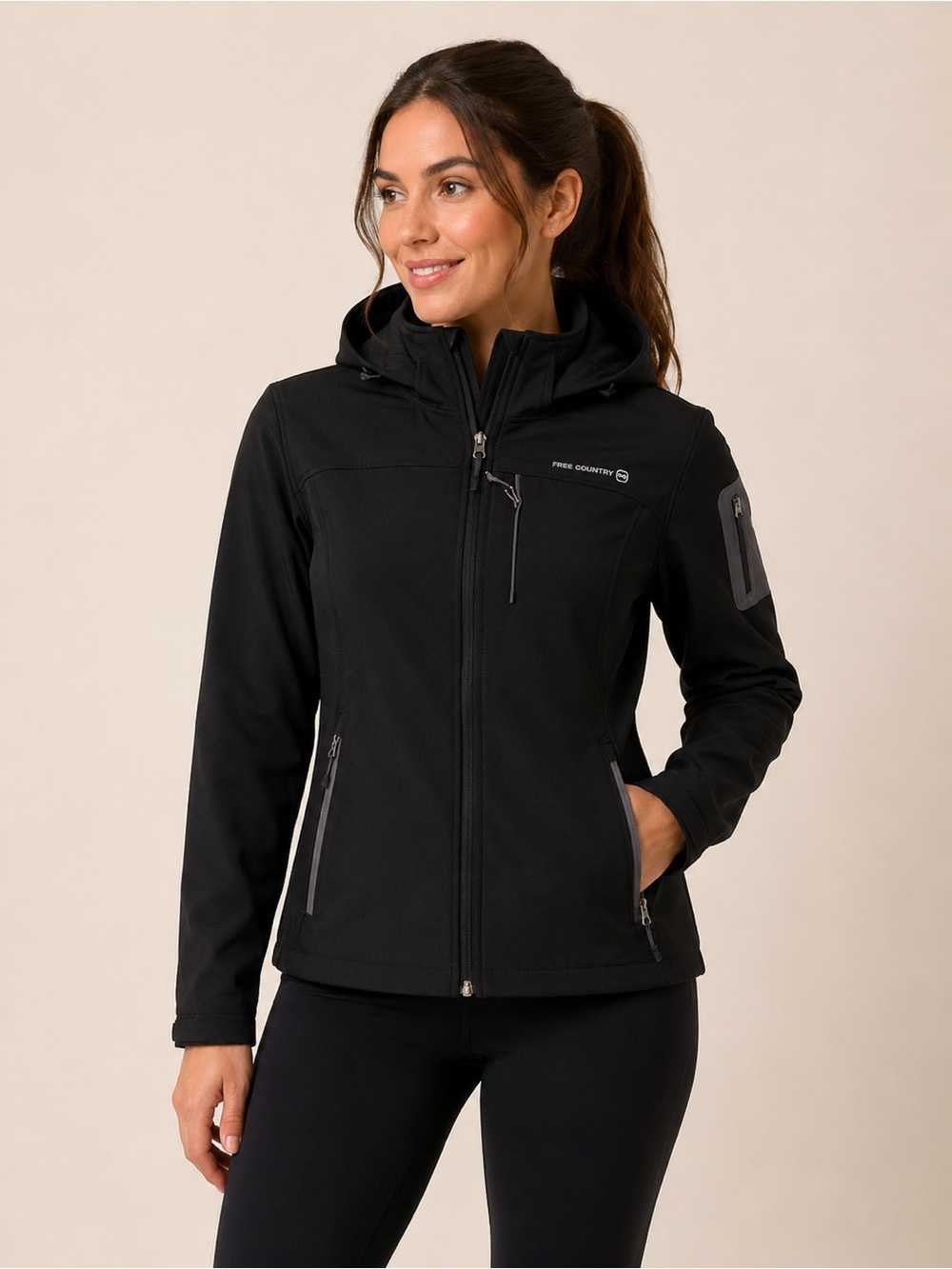 🖤 Free Country Women’s Black Softshell Hooded Jacket – XXL